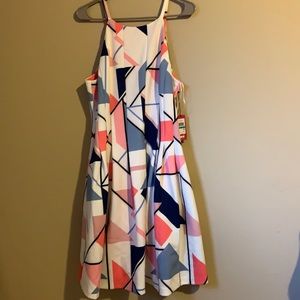 Blue pink white geo dress